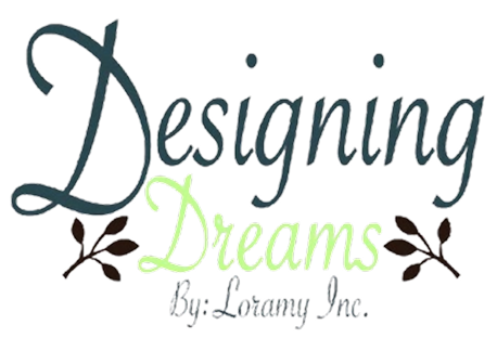 Logo with elegant text 'Designing Dreams by Luxury Inc.' and a small floral design.